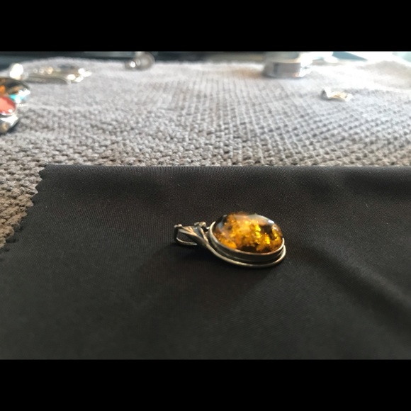 Vintage Amber & Sterling Silver Pendant - Picture 9 of 10